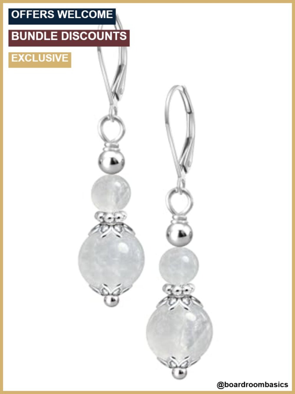 Silver Plated Brass Quartz Drop Dangle Earrings Boho Leverback